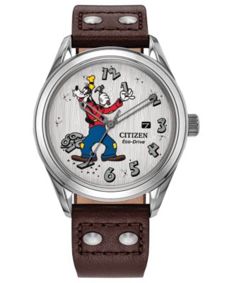 Citizen Men's Mickey's Friends Brown Leather Strap Watch 40.2mm