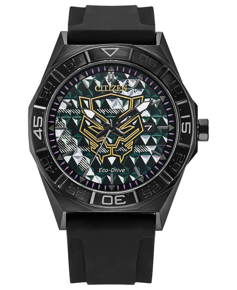 Мужские часы Citizen Marvel Black Panther с черным силиконовым ремешком, 42 мм