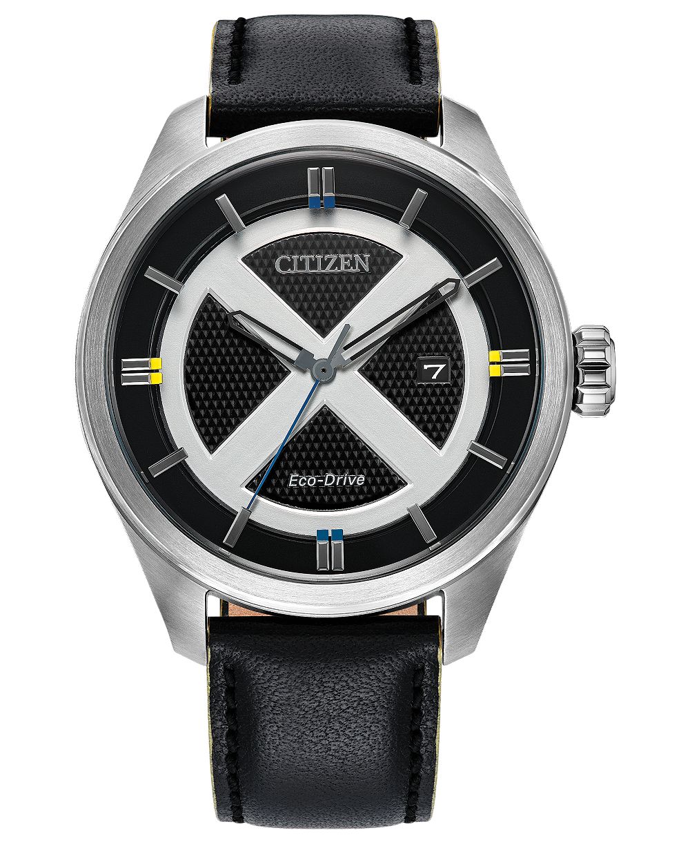 Citizen Men's Marvel Comics Black Leather Strap Watch 42.3mm