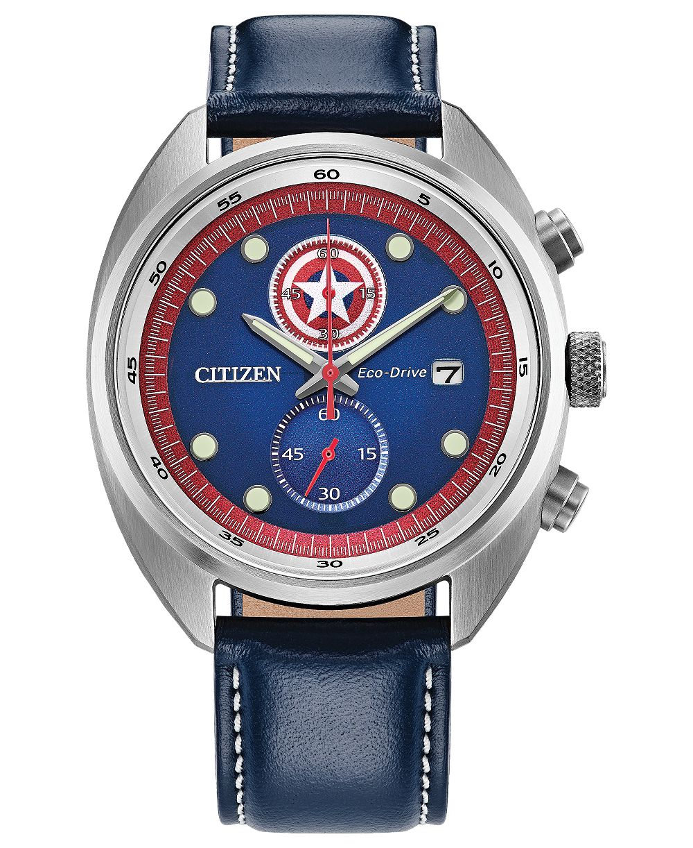 Citizen Men's Marvel Captain America Blue Leather Strap Watch 41mm