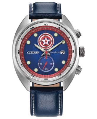 Citizen Мужские часы с кожаным ремешком Blue, 41 мм, Marvel Captain America