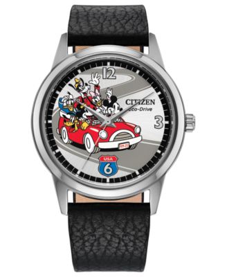 Мужские часы Citizen с черным кожаным ремешком 40 мм, серия Mickey's Friends