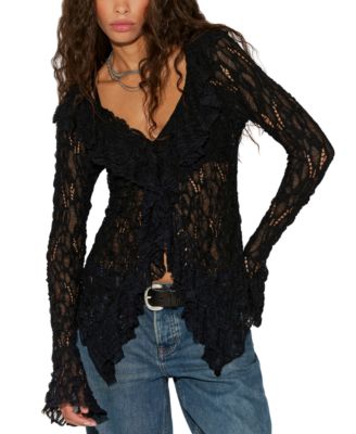 Free People Women's Laney Sheer Ruffled V-Neck Cardigan Sweater