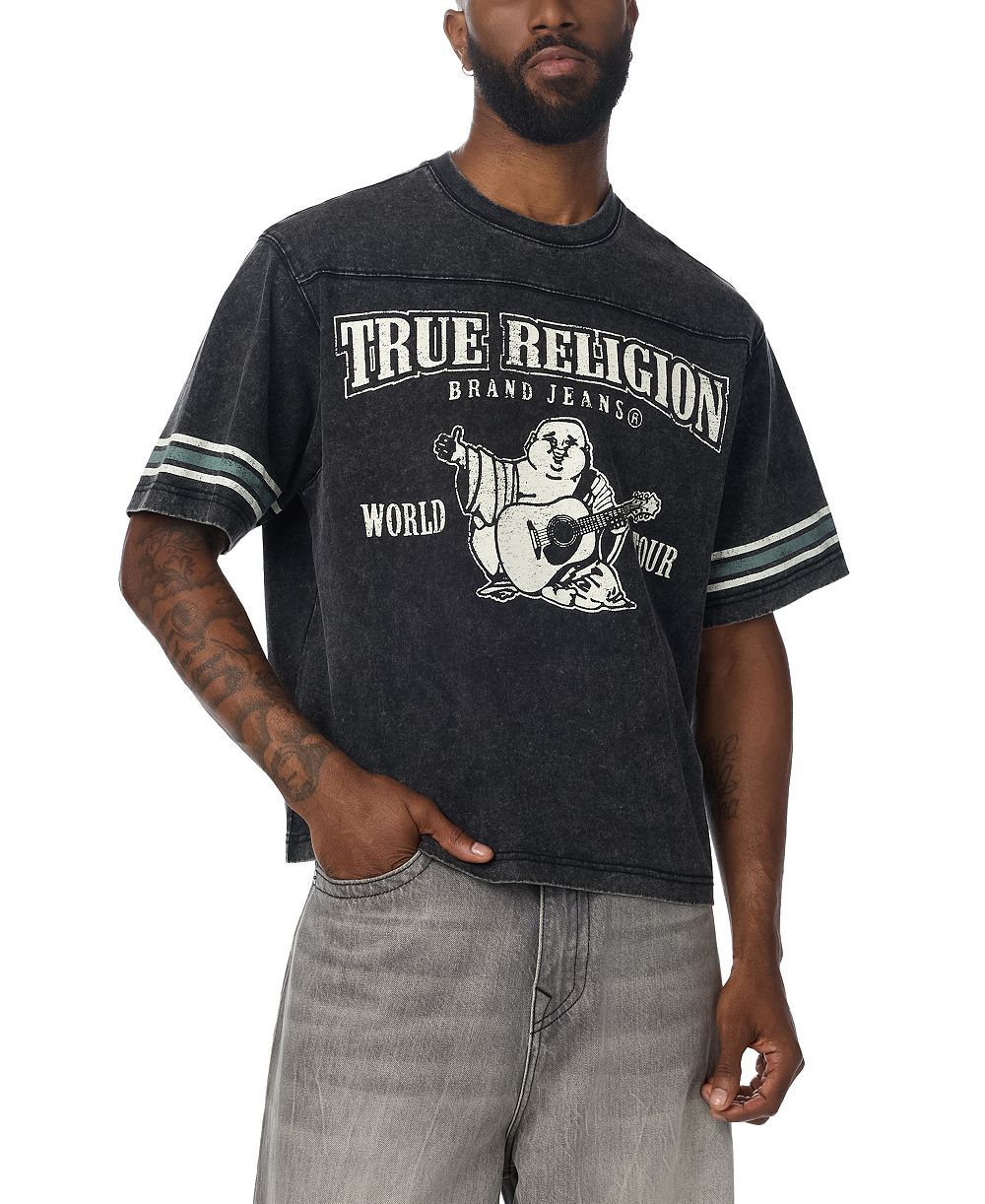 True Religion мужская футболка с круглым вырезом из плотного хлопка с логотипом World Tour