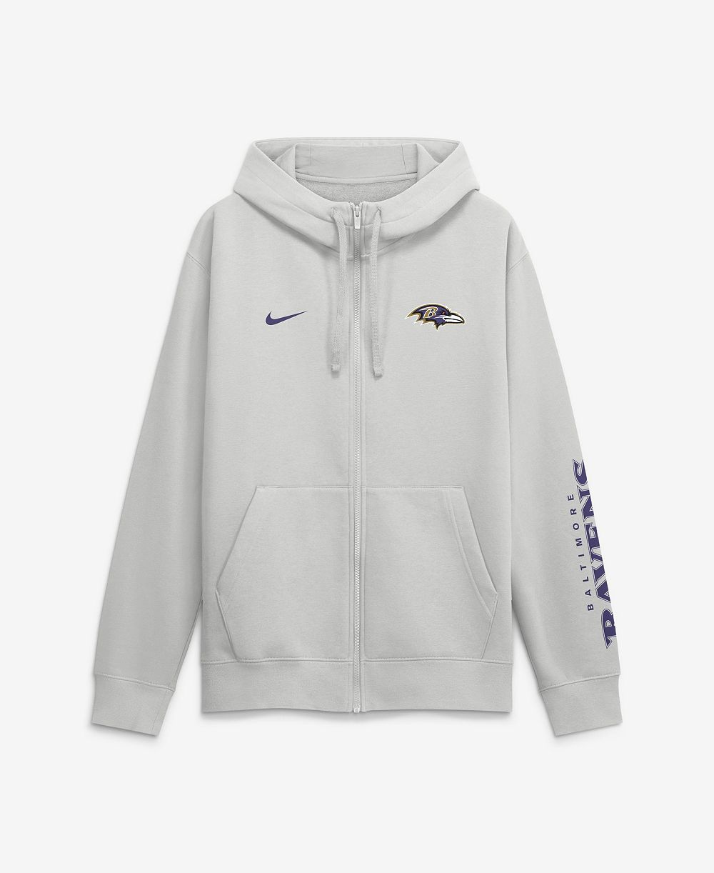 Nike мужское худи с капюшоном и полной молнией из ткани скаба, Baltimore Ravens, Cool Down Club