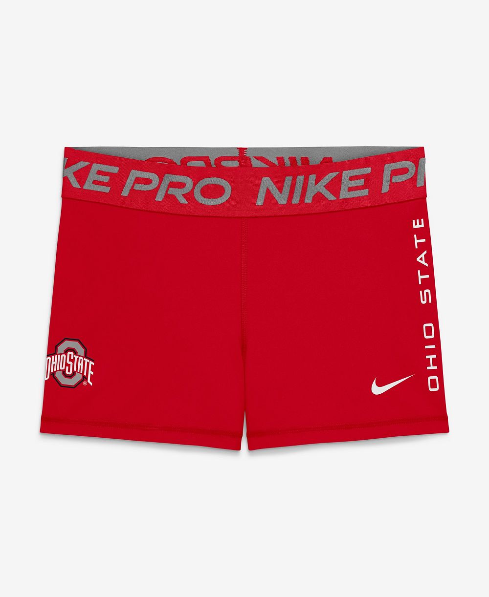 Nike Women's Ohio State Buckeyes Pro Dri-FIT Mid-Rise Shorts, 2.8" Inseam