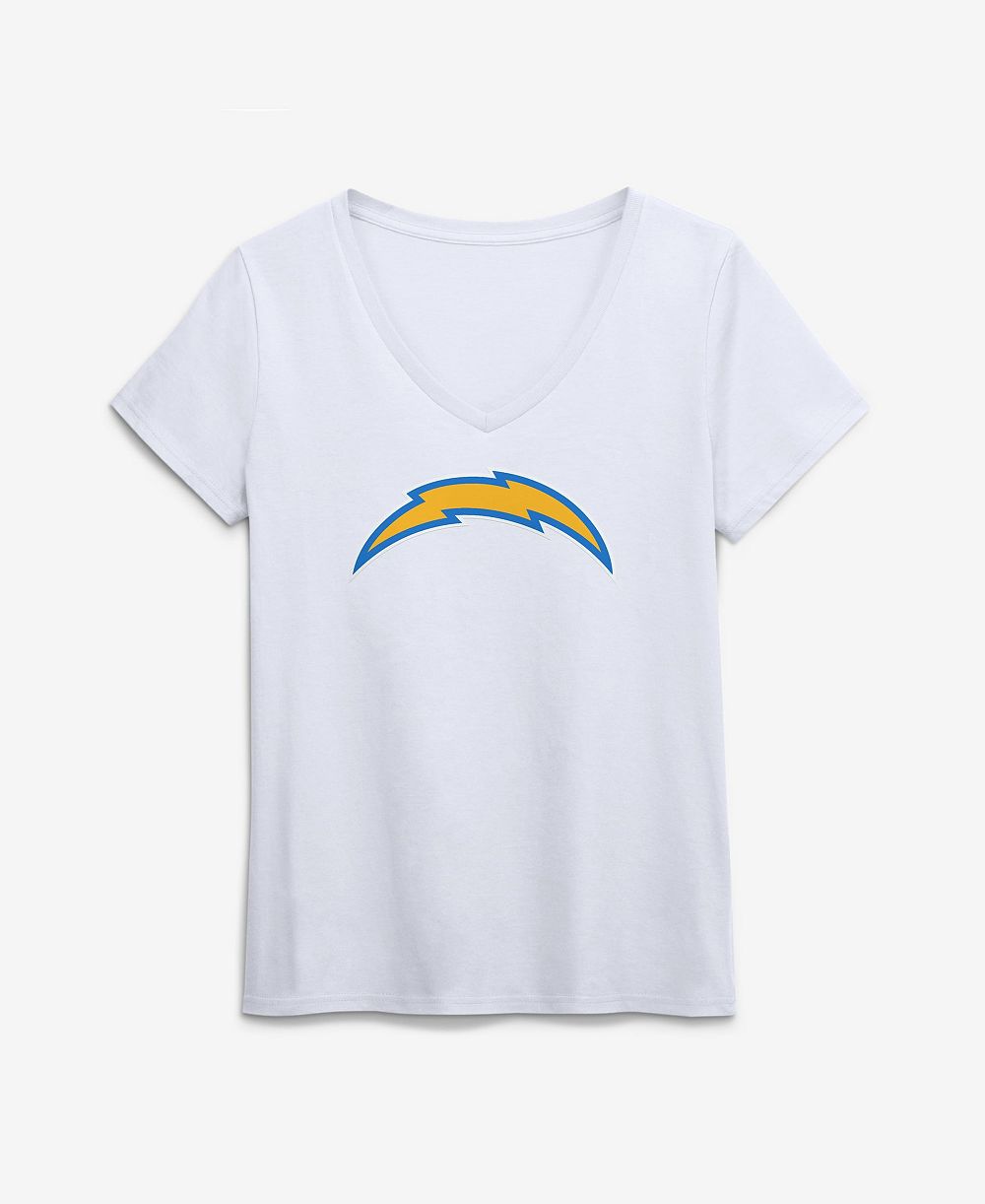 Logo Athletic Women's Los Angeles Chargers Primary Logo V-Neck Screen Print Graphics T-Shirt