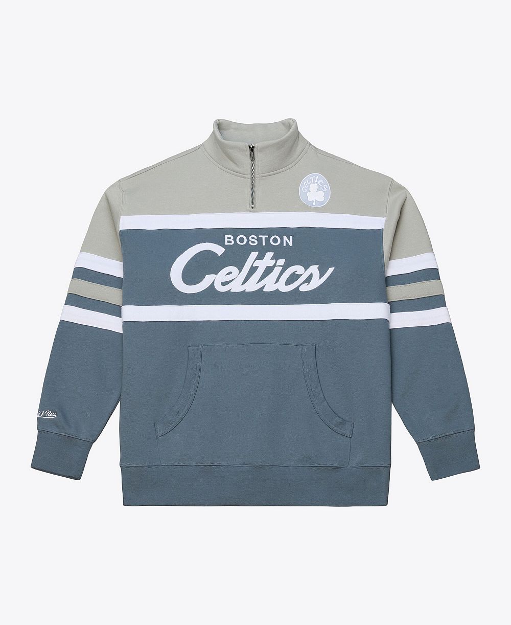 Mitchell & Ness мужская приталенная кофта с четвертьзастежкой и капюшоном Thunderstorm Head Coach, Бостон Селтикс