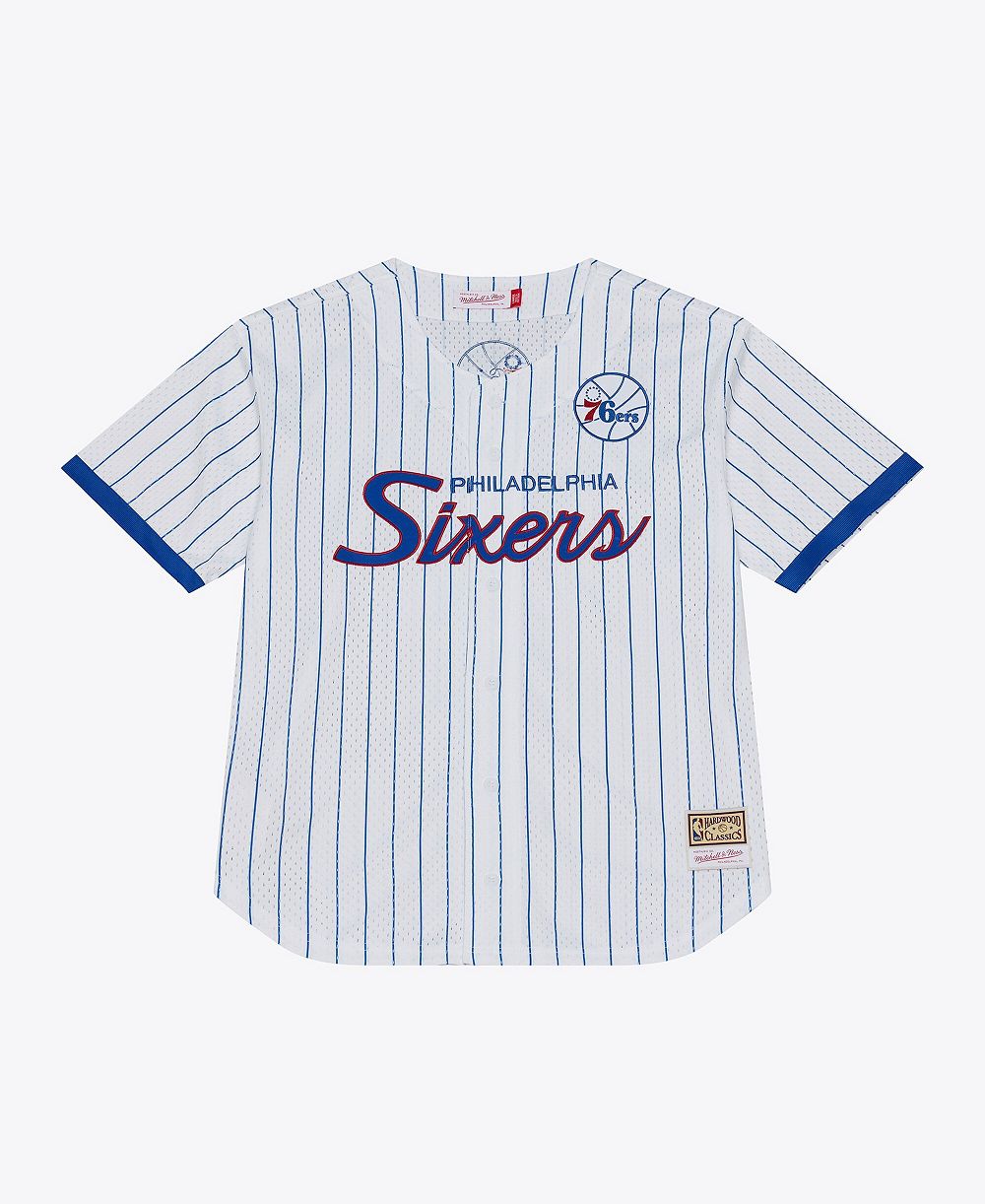 Mitchell & Ness мужская сетчатая джерси с коротким рукавом и v-образным вырезом в полоску филиппин 76ерс