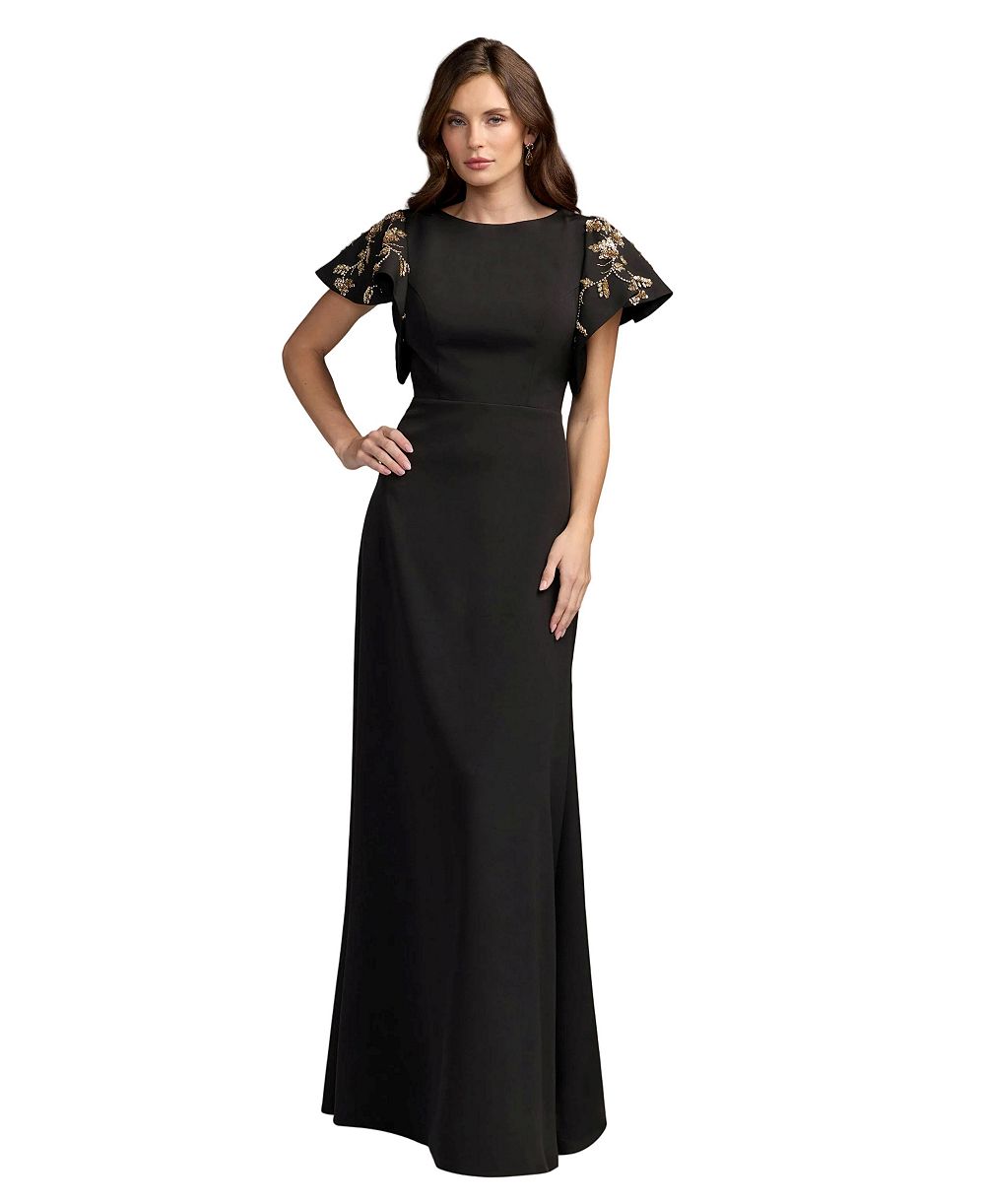 Mac Duggal Petite Embellished Flutter-Sleeve Sheath Gown