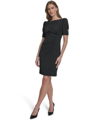 DKNY Women's Puff-Sleeve Ruched Boat-Neck Dress