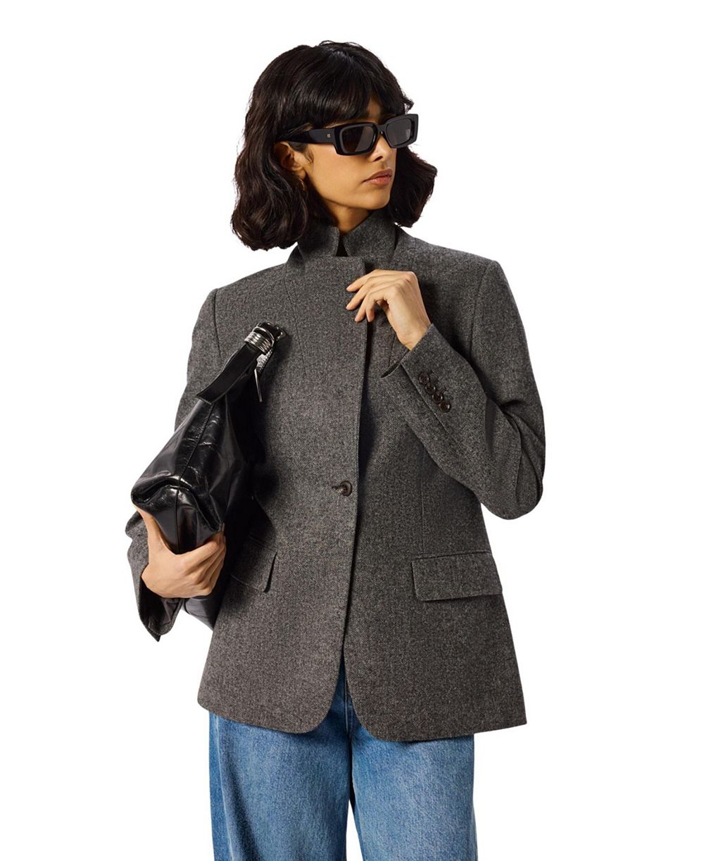 Whistles Women's Herringbone Mandarin-Collar Blazer