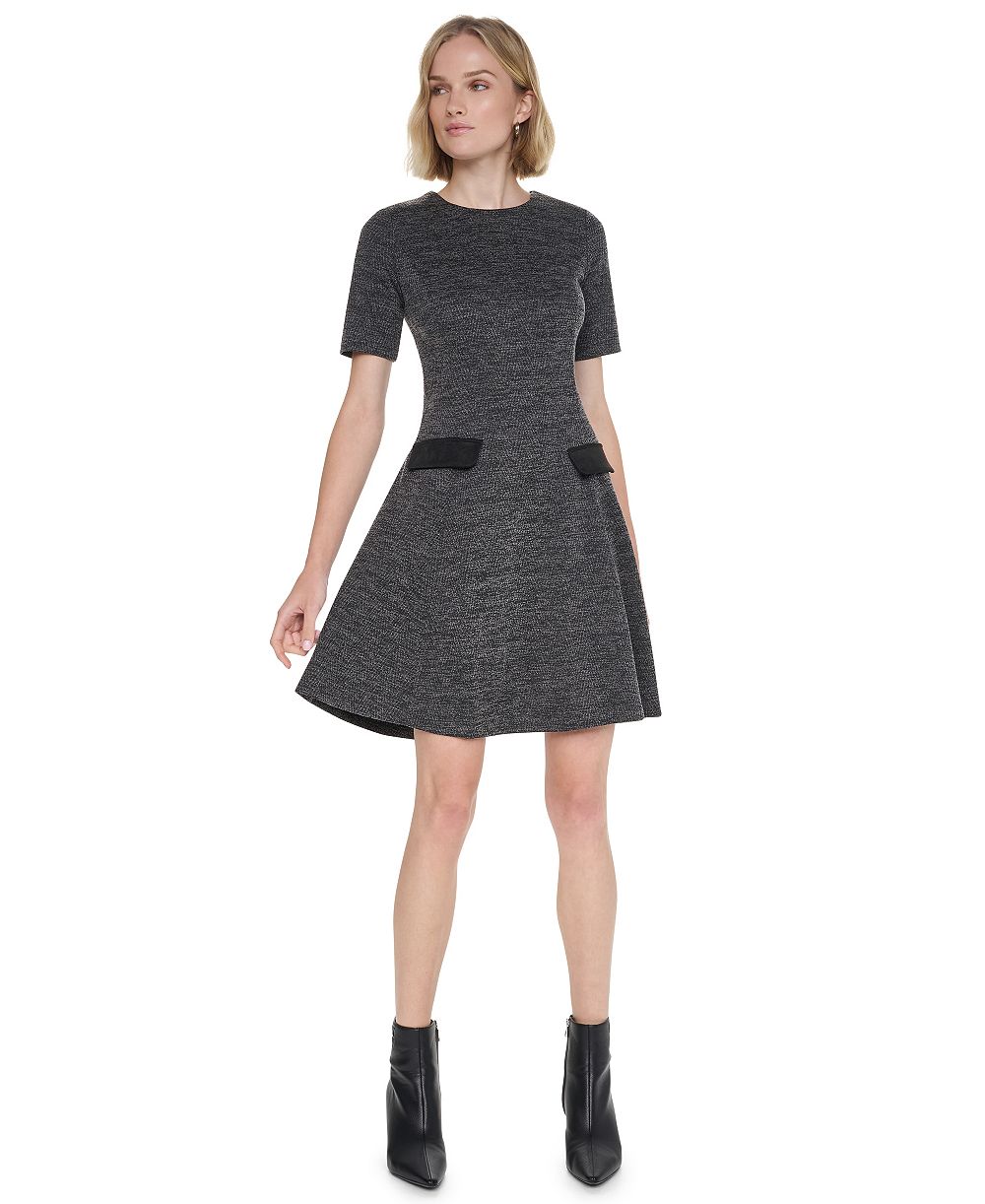 DKNY женское платье фасона трапеция с коротким рукавом, из фактурного трикотажа