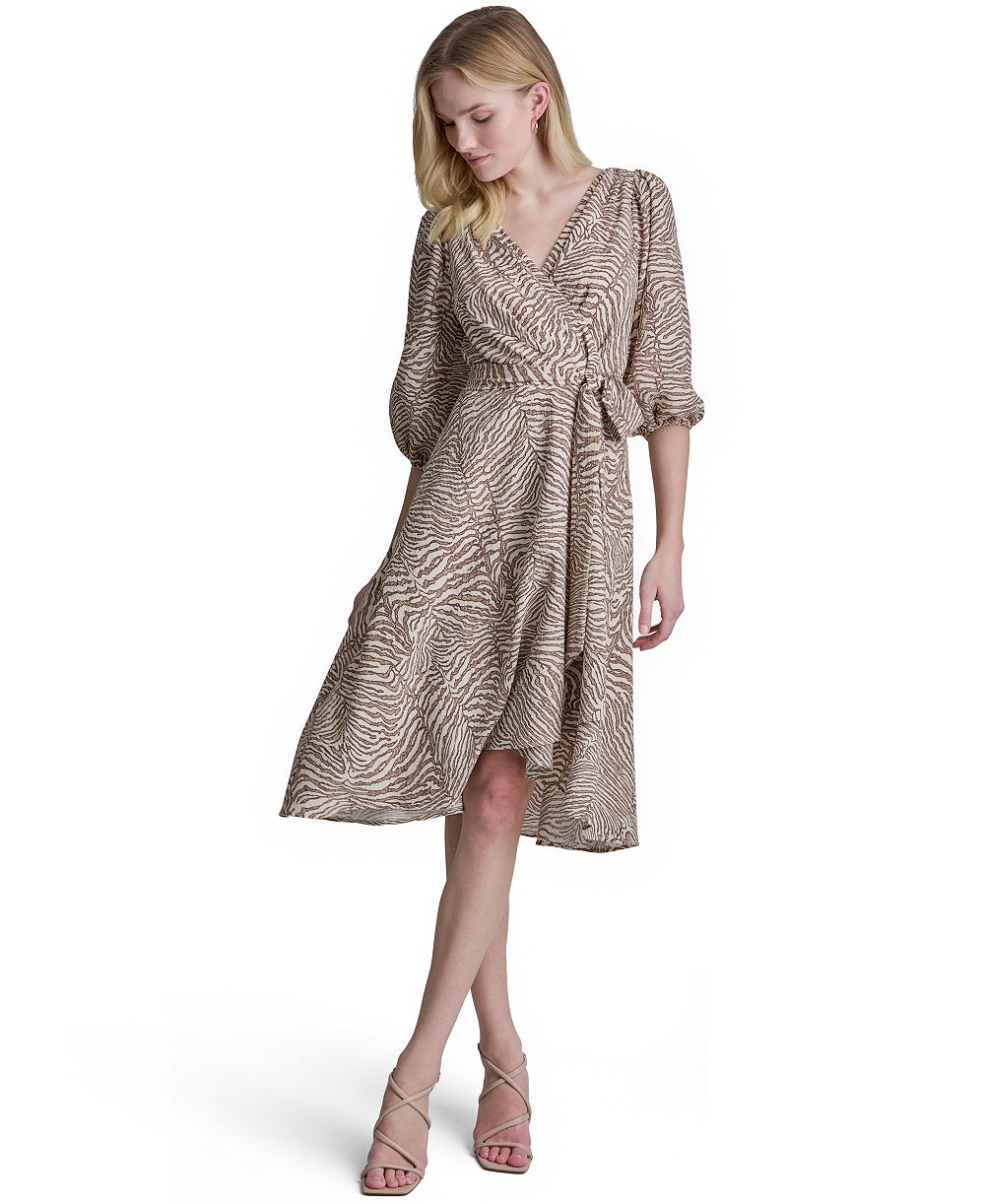 Женское миди-платье DKNY с рукавом-баллоном 3/4 и запахом