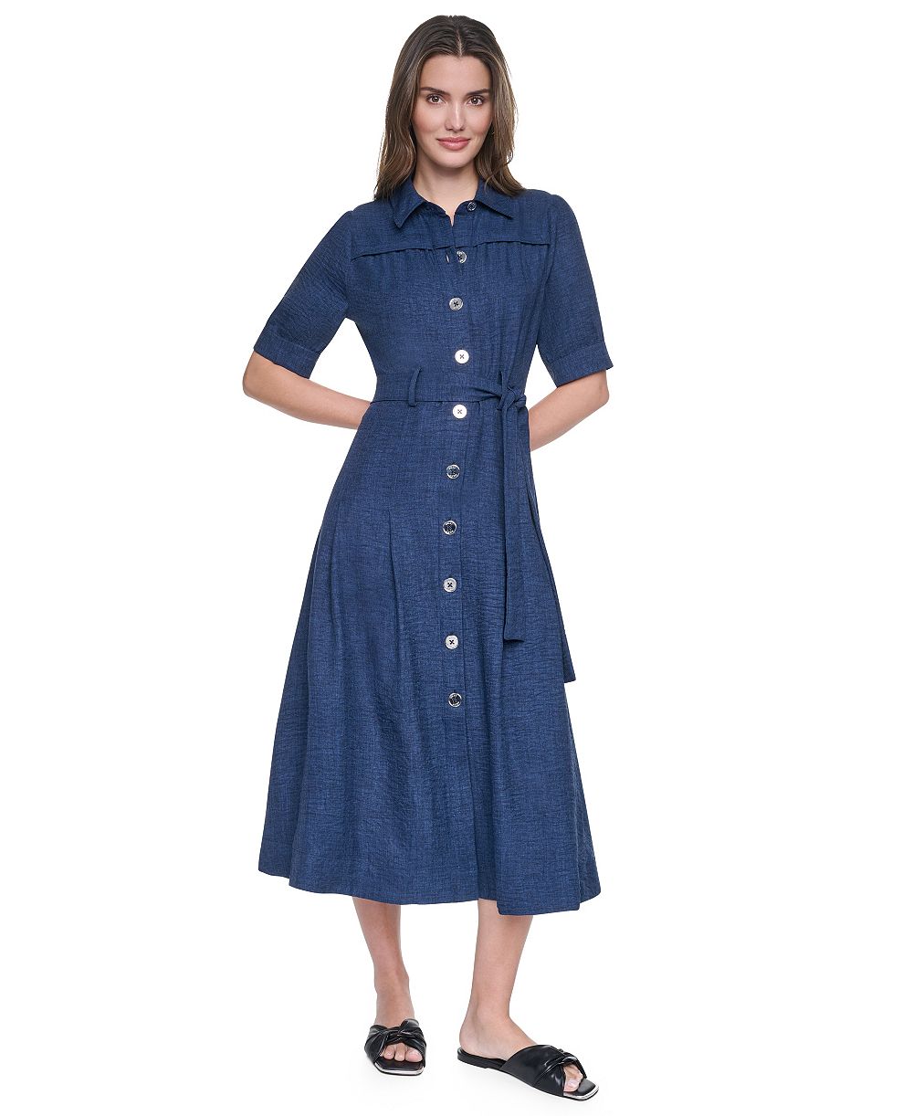 DKNY женское платье-рубашка миди с коротким рукавом