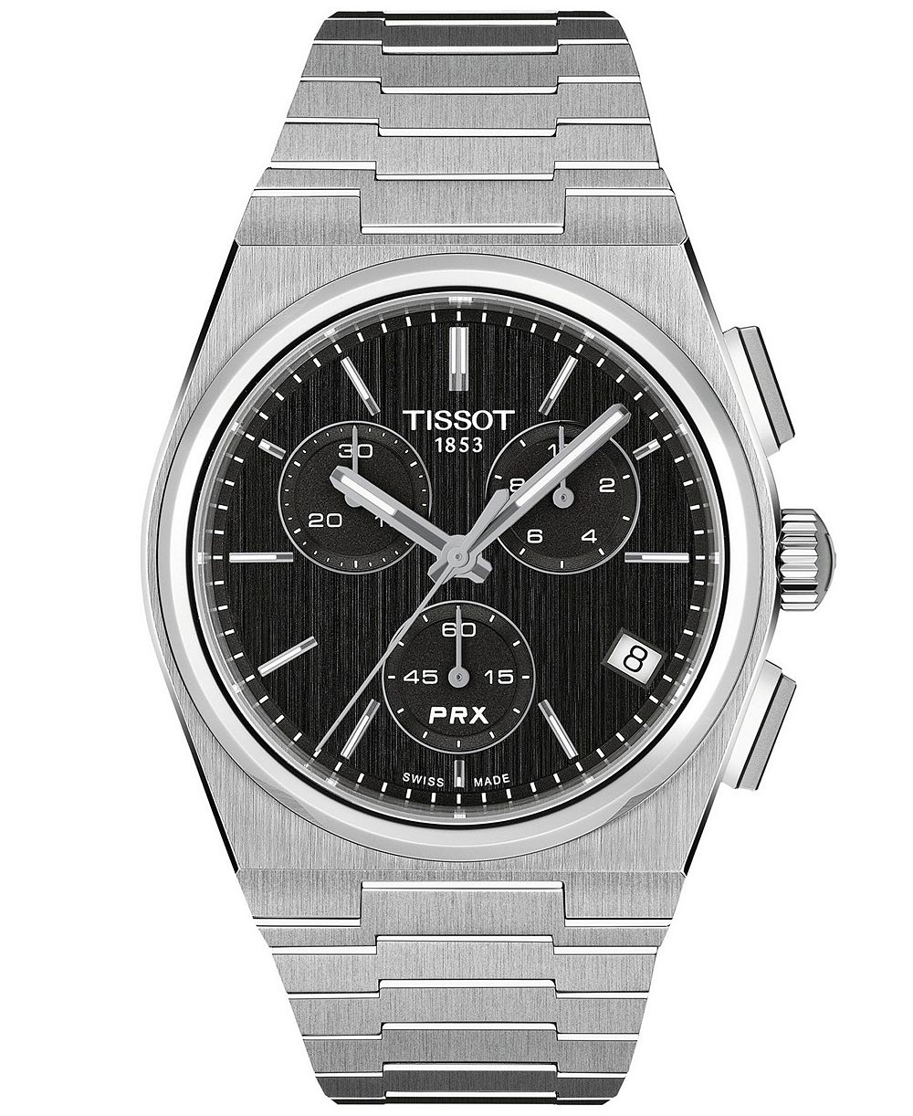 Мужские кварцевые хронографы Tissot PRX из серебристой нержавеющей стали, 41 мм