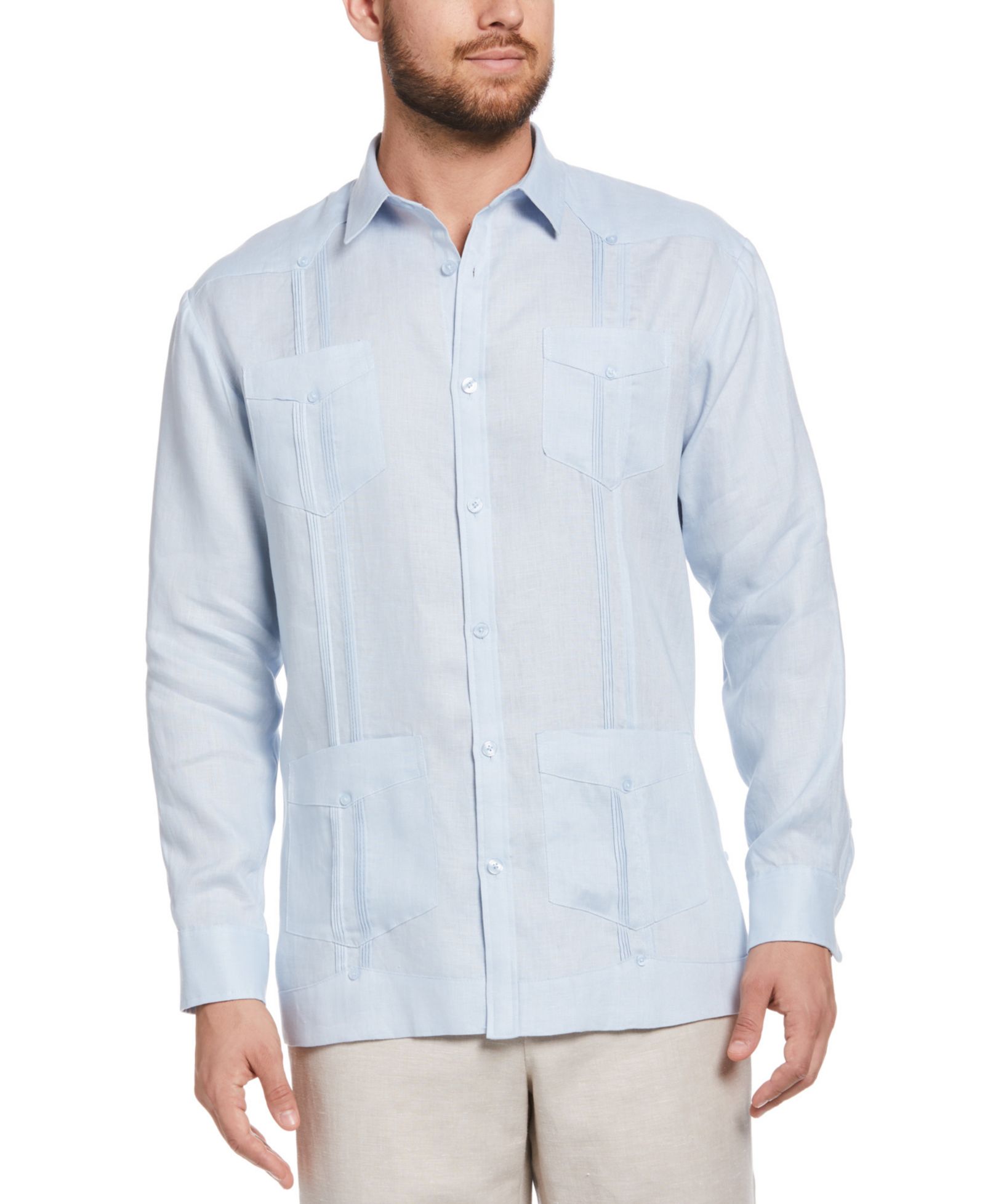 Cubavera Men's 100% Linen Long Sleeve 4 Pocket Guayabera Shirt