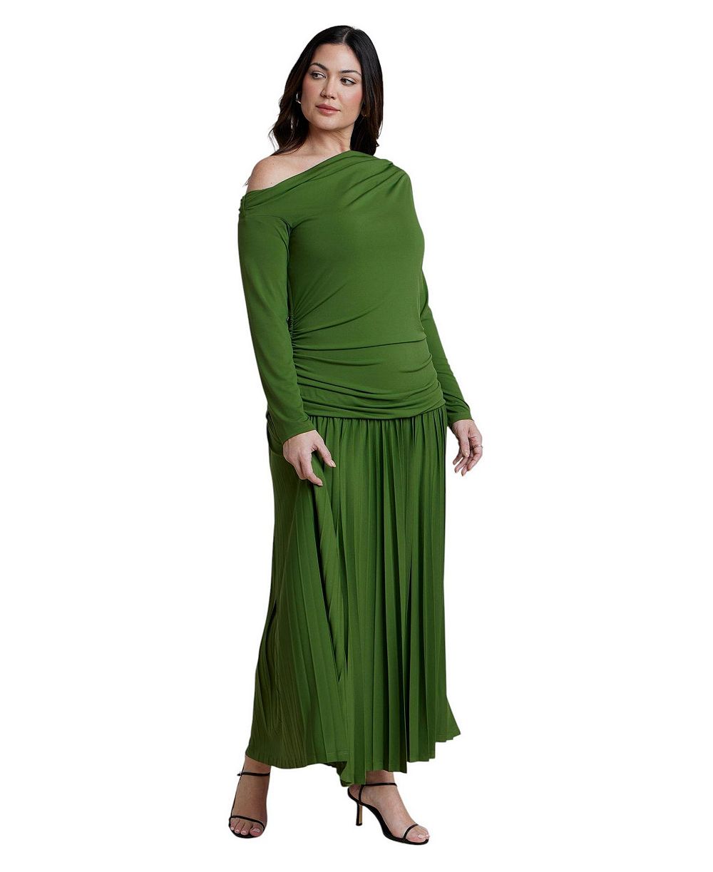 Платье ELOQUII Plus Size Long Sleeve Drop Waist Maxi