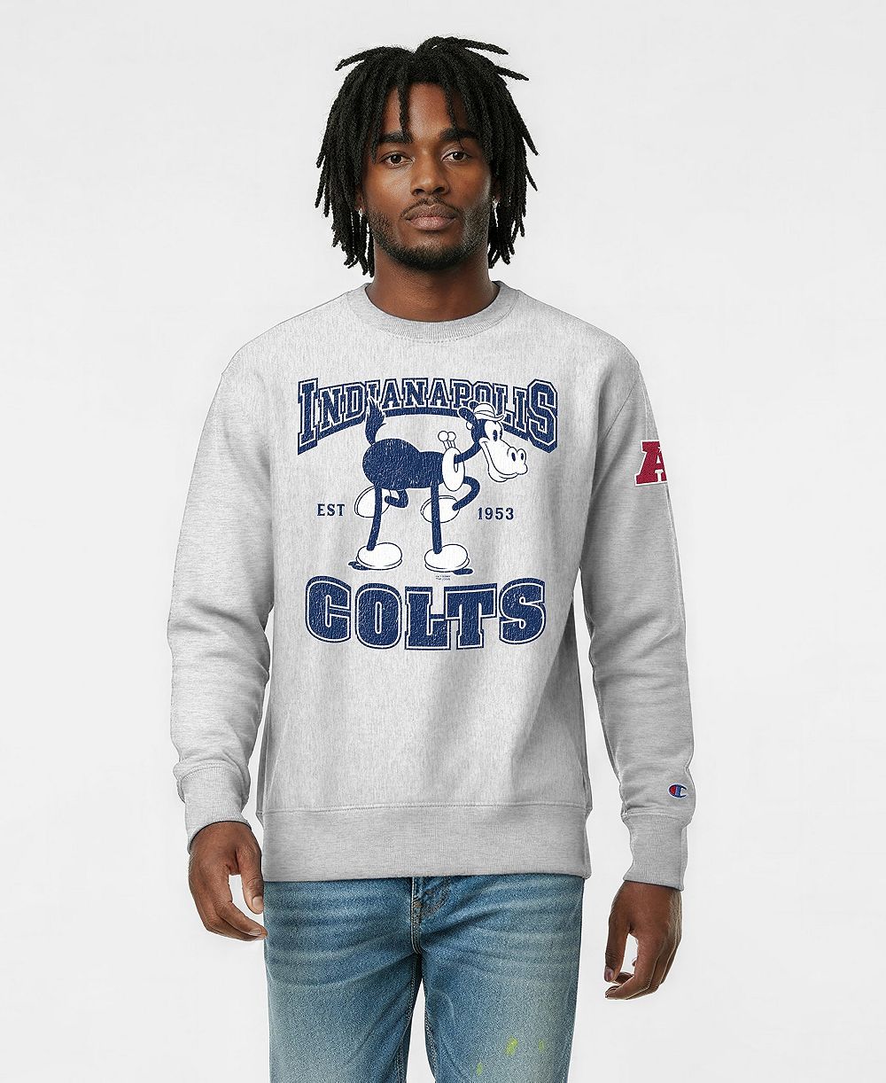 Champion Men's Silver Indianapolis Colts Disney X Champion Reverse Weave Fleece Crewneck Sweatshirt