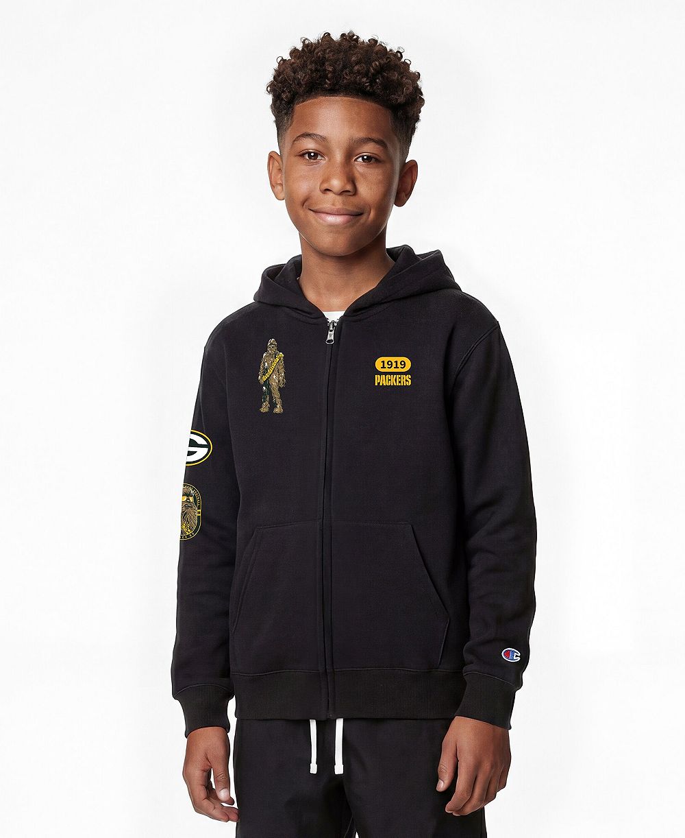 Champion Худи на молнии Black Green Bay Packers Disney X Champion для мальчиков и девочек
