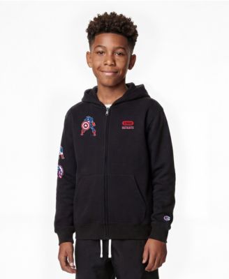 Champion Big Boys and Girls Black New England Patriots Disney X Champion Full-Zip Hoodie