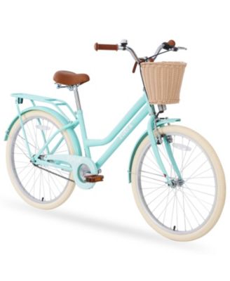 ECHTPeak 24 Inch Girls Bike with Basket, Single Speed Kids' Bicycles, with Rear Rack Bell, No Training Wheels Included, for 10 Plus Yrs Old Girls Bike