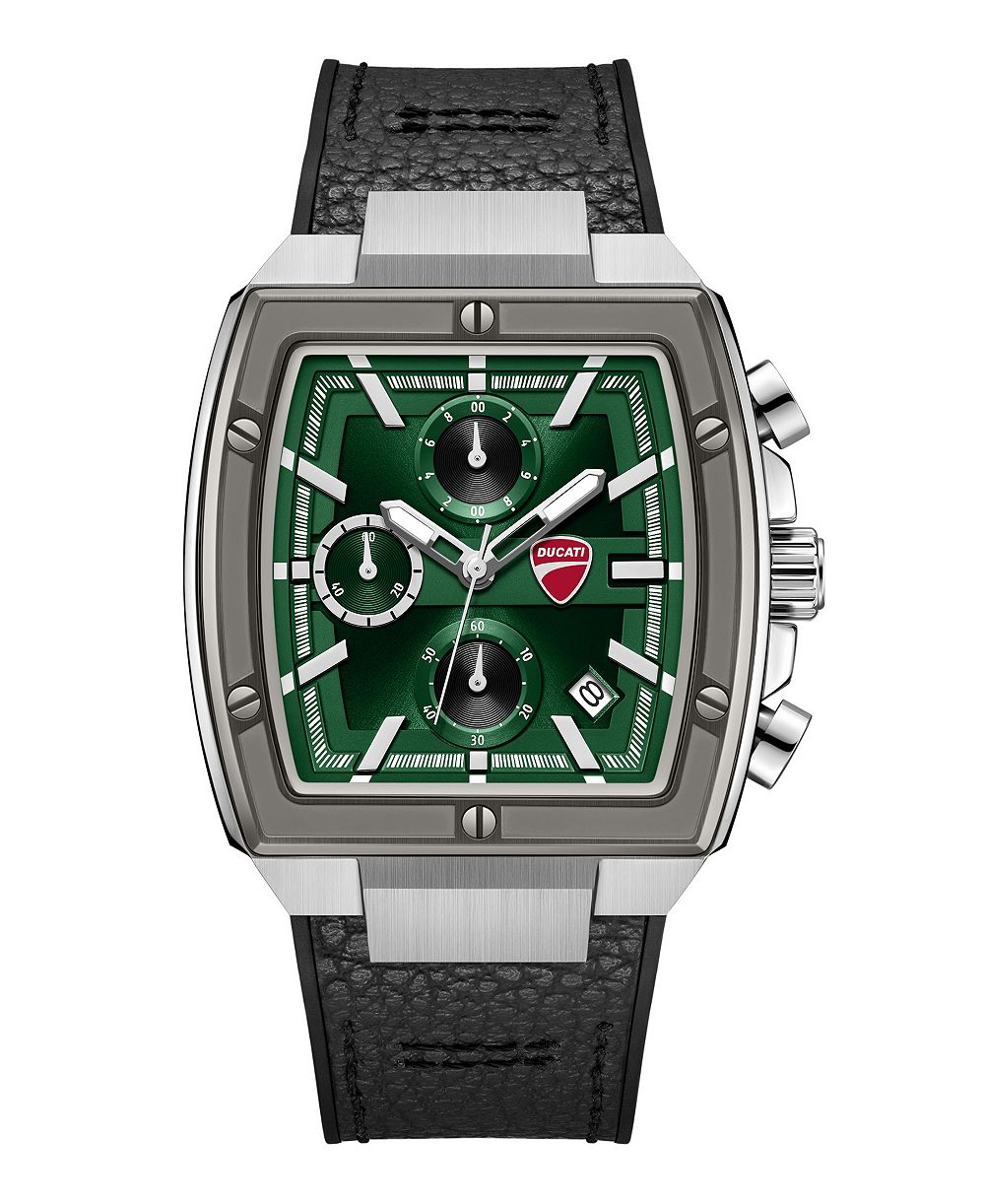 Ducati Corse Men's Quartz Cardio Chronograph Black Leather-Backed Silicone Strap Watch 53.5mm