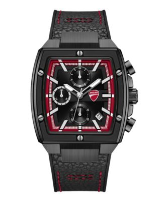 Ducati Corse Men's Chronograph Cardio Supermotos Black Leather-Backed Silicone Strap Watch 53.5mm