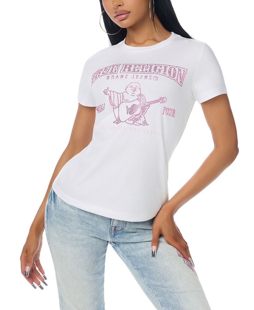 Женская хлопковая футболка True Religion с коротким рукавом и принтом