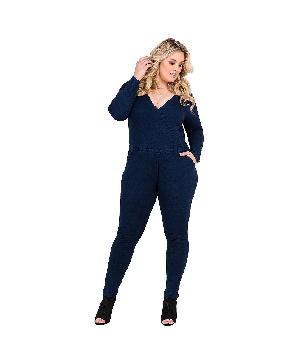 Комбинезон Standards & Practices Plus Size из тенселя с джинсовой текстурой, V-образным вырезом и длинными рукавами