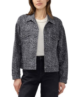 Silver Jeans Co. Women's Short Leopard-Print Denim Jacket