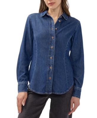Silver Jeans Co. женская длинная рубашка с пуговицами и длинным рукавом из денима, модель Angie