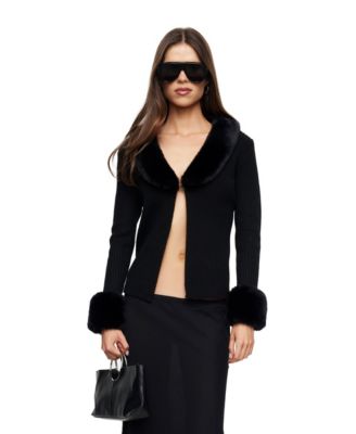 Lioness Women's Gisele Shawl-Lapel Open-Front Ribbed-Knit Top