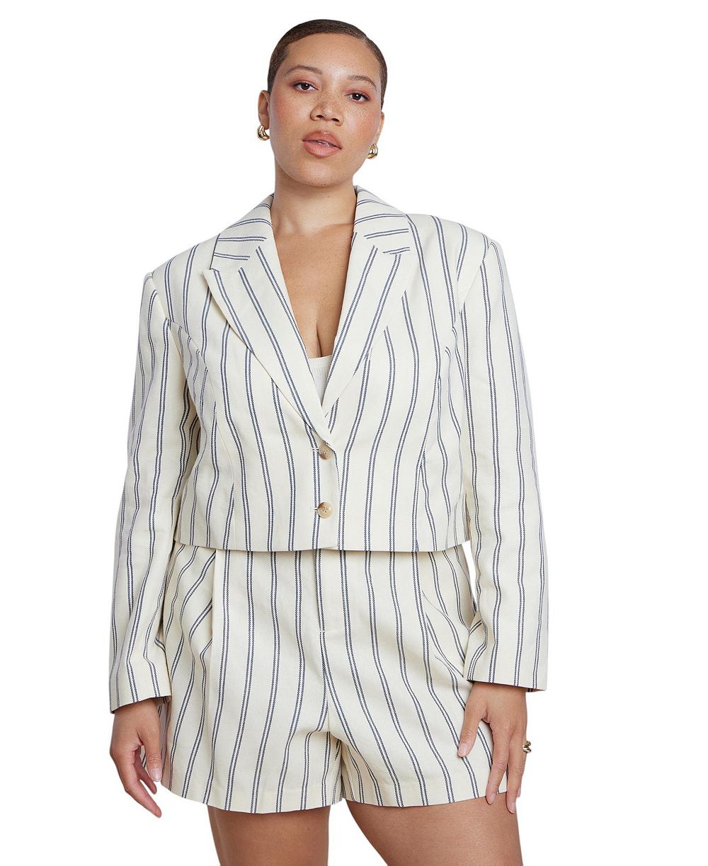 ELOQUII Plus Size Cropped Boxy Stripe Blazer