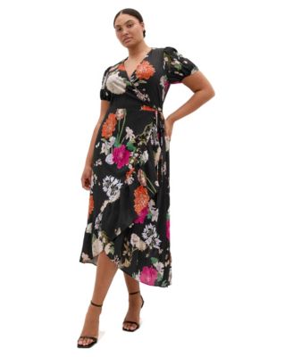 CITY CHIC Plus Size Belle Floral-Print V-Neck Short-Sleeve Wrap Dress