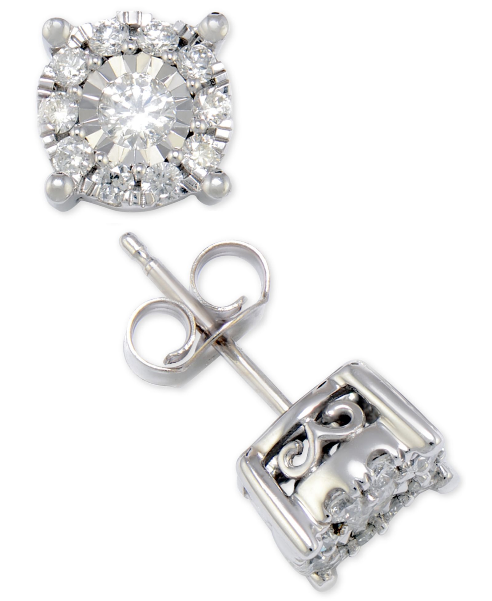 Diamond Halo Stud Earrings (1/2 ct. t.w.) in 14k White, Yellow or Rose Gold