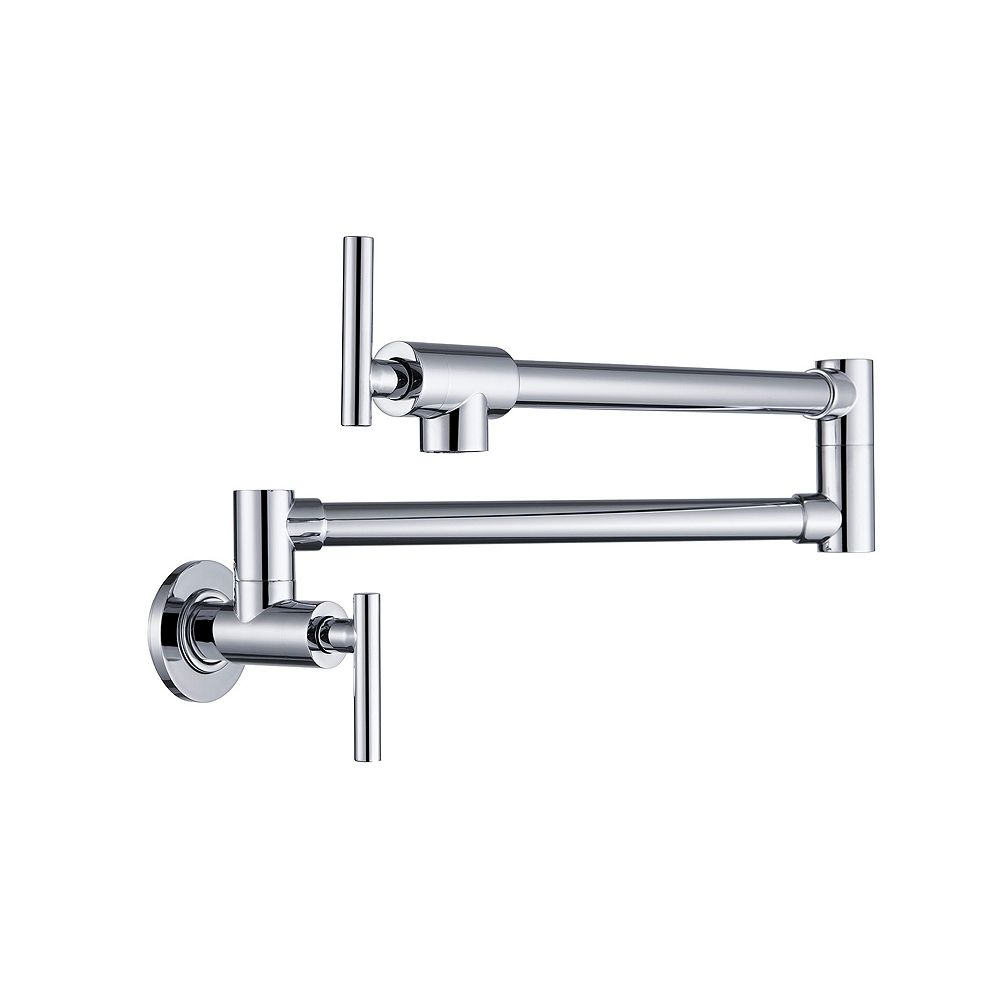 Wall-Mounted Brass Pot Filler Kitchen Faucet with Folding Swivel Arms and Dual Handles