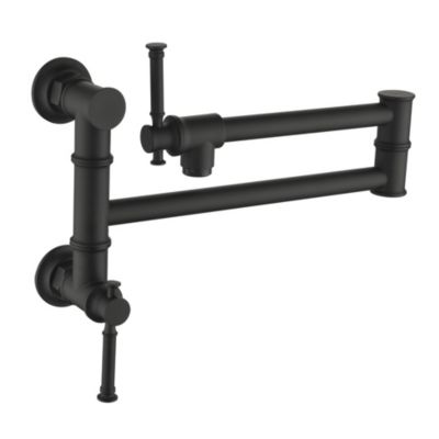 Thirtypeachy Wall Mount Brass Pot Filler Faucet with Swivel Folding Arm, Dual Handles and Aerated Water Flow
