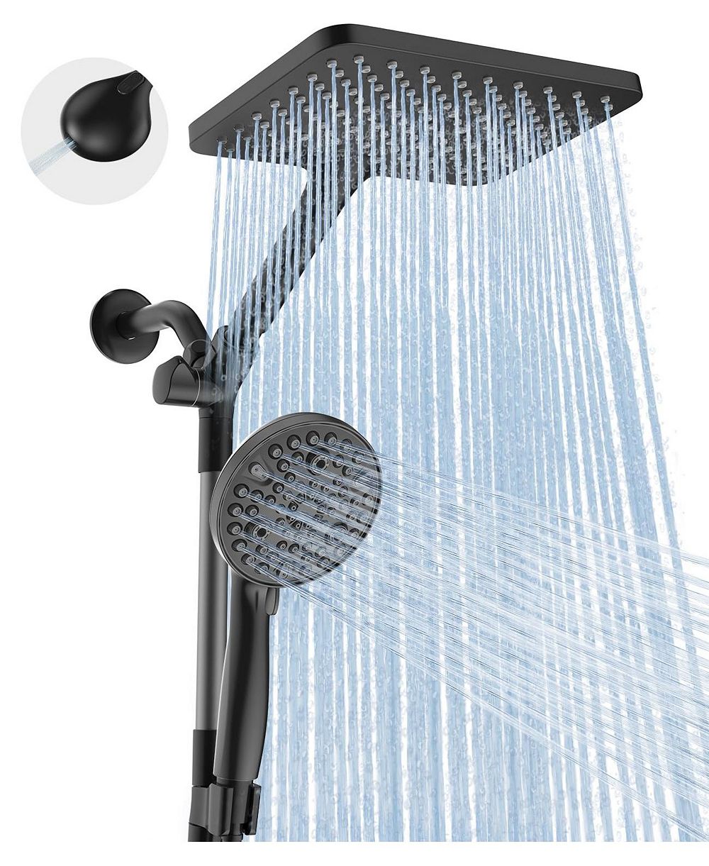 CYQBD 10" Dual Handheld Shower Head 2-in-1 Rain System 10 Modes Power Wash
