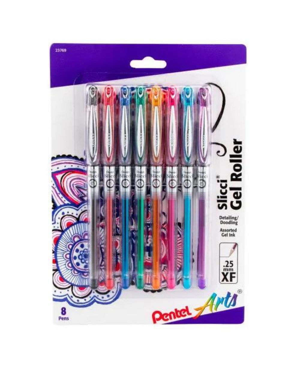 Pentel Arts Slicci (0.25mm) гелевая ручка Extra Fine набор чернил (A/B/C/D/F/P/S2/V) 8 шт