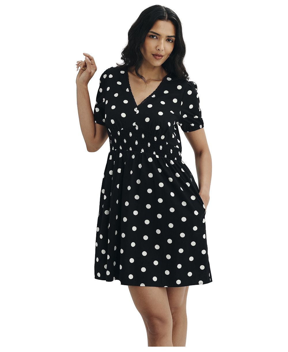 Женское короткое хлопковое платье в горошек Finery London Meadow