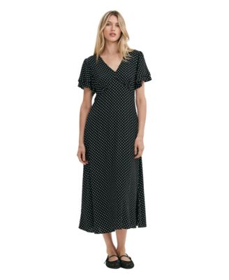 Finery London Women's Saskia Polka-Dot V-Neck Short-Sleeve Midi Dress