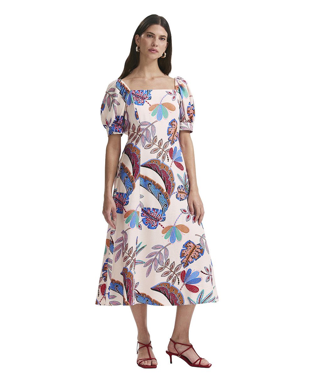 Женское платье Finery London Daisy Floral-Print Fit-and-Flare Square Neck Midi