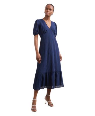 Finery London Women's Loretta Fit & Flare Empire Waist Puff-Sleeve V-Neck Georgette Midi Dress
