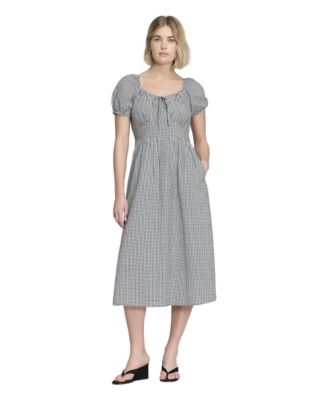 Finery London Women's Kaitlyn Gingham Short Puff-Sleeve Sweetheart Midi Dress