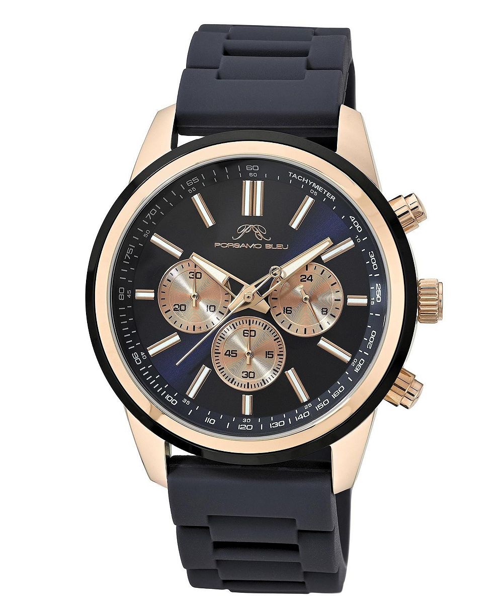 Porsamo Bleu Men's Logan Chronograph Blue Silicone Strap Rose Tone Watch 44 mm