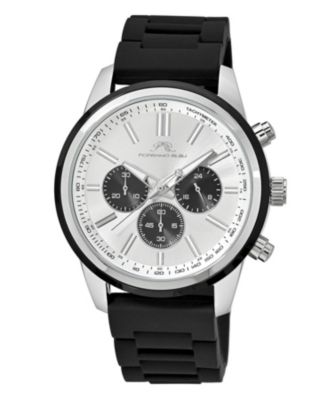 Porsamo Bleu Men's Logan Chronograph Black Silicone Strap Silver Tone Watch 44 mm