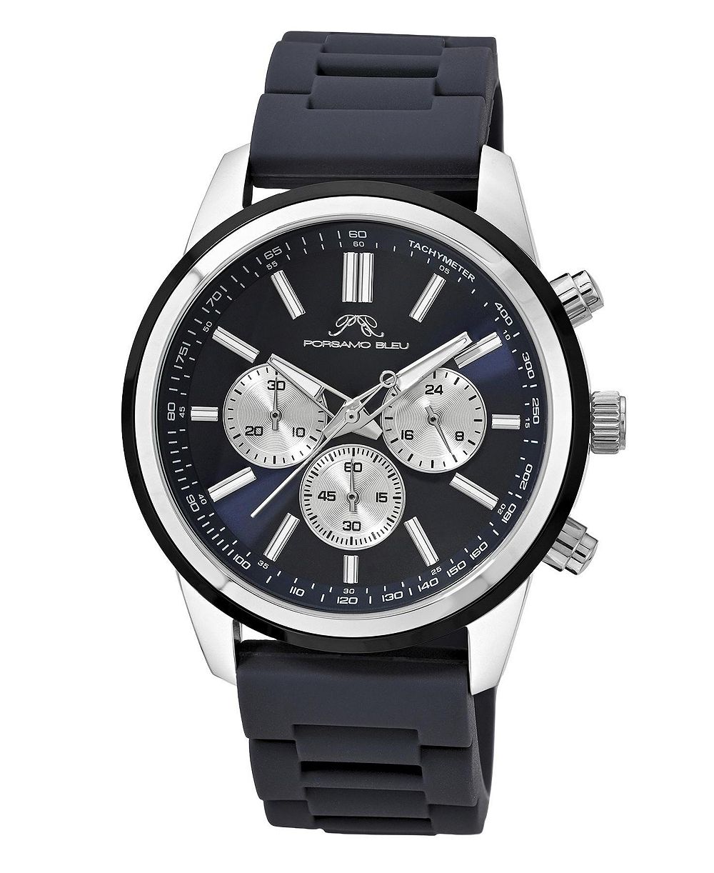Porsamo Bleu Men's Logan Chronograph Blue Silicone Strap Silver Tone Watch 44 mm