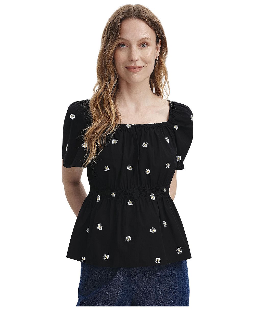 Finery London женская хлопковая топ с квадратным вырезом и цветочной вышивкой Holly