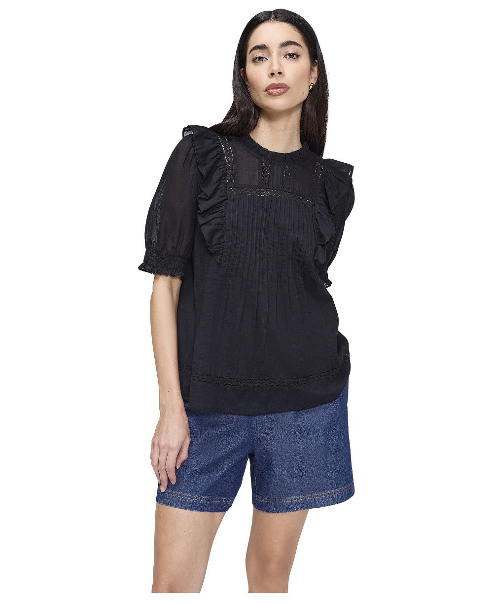 Finery London Женская хлопковая блузка с высоким воротом и пышными рукавами Jolin